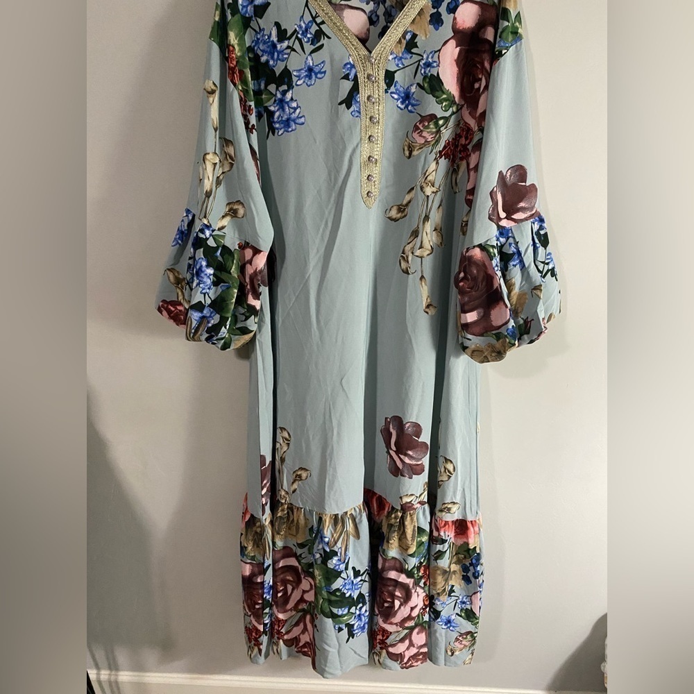 Shein - Floral Ruffle Hem Smock Maxi Dress - Picture 3 of 12